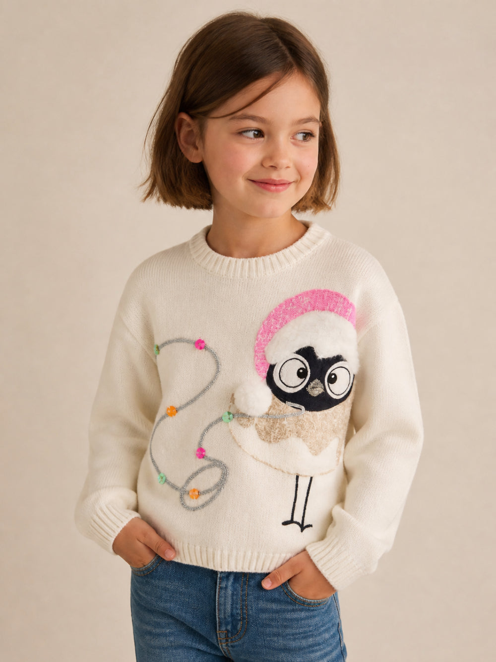 Maglione per bambina Billieblush Kids bianco con stampa grafica sul davanti U22471 121 BILLIEBLUSH KIDS 