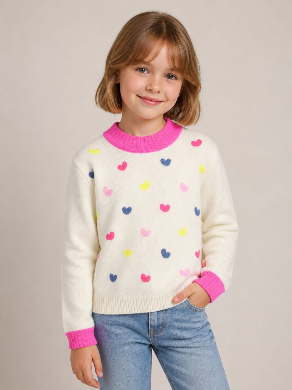 Maglione per bambina Billieblush Kids bianco con ricamo a cuore U22472 121 BILLIEBLUSH KIDS 