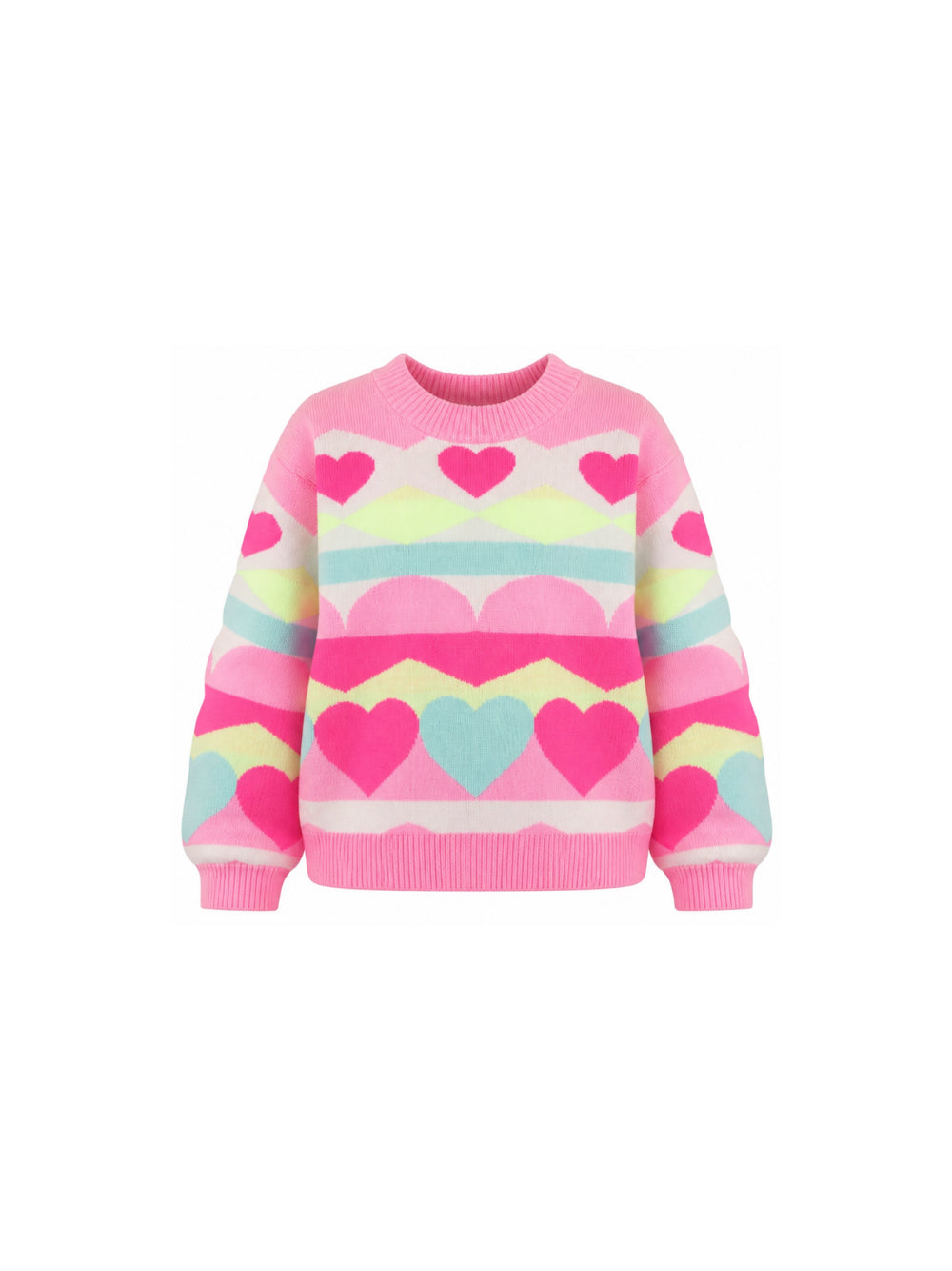 Maglione per bambina Billieblush Kids rosa con decorazioni cuori all-over U22474 Z41 BILLIEBLUSH KIDS 