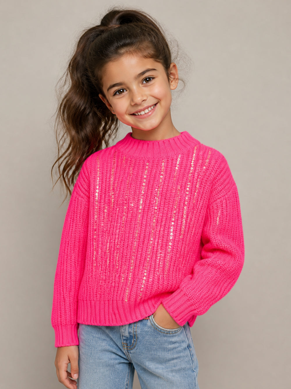 Maglione per bambina Billieblush Kids fucsia con decorazione con paillettes U22561 47A BILLIEBLUSH KIDS 