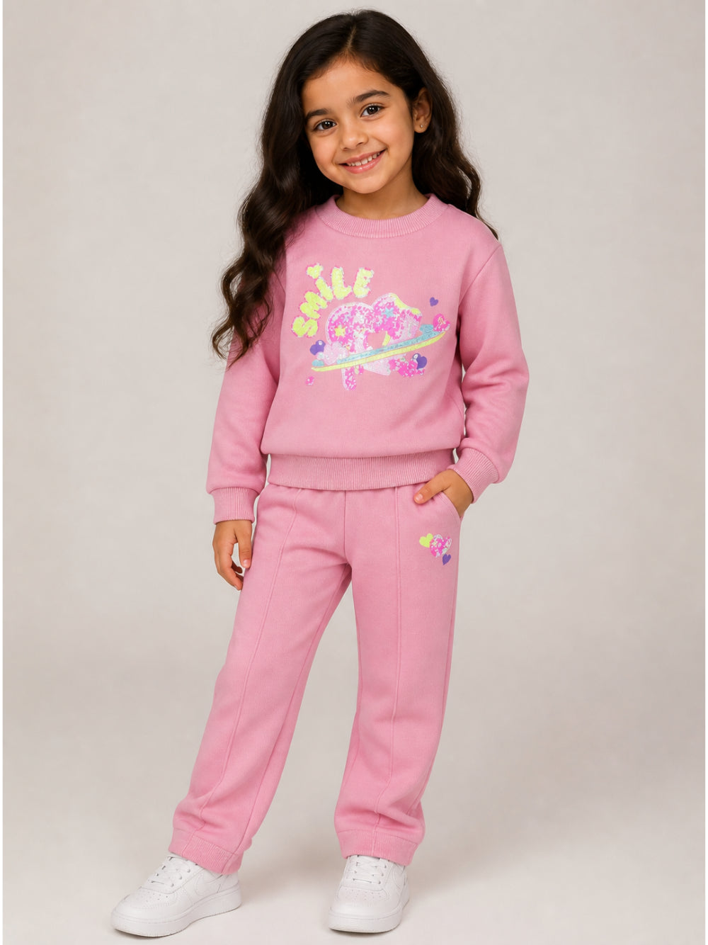 Felpa per bambina Billieblush Kids rosa con decorazioni con paillettes U22568 48X BILLIEBLUSH KIDS 