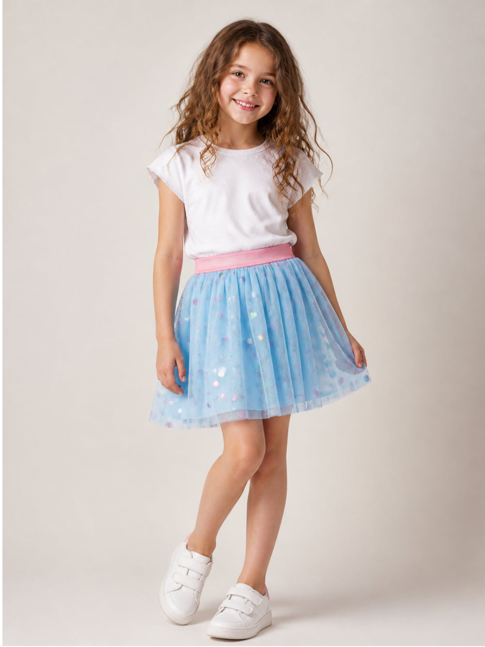 Gonna per bambina Billieblush Kids azzurra con stampa con cuori U22569 78R BILLIEBLUSH KIDS 
