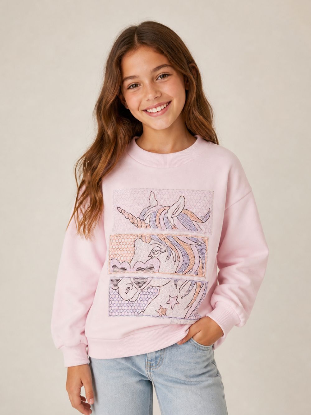 Felpa per bambina Billieblush rosa con decorazione con glitter U22592 467 BILLIEBLUSH KIDS 