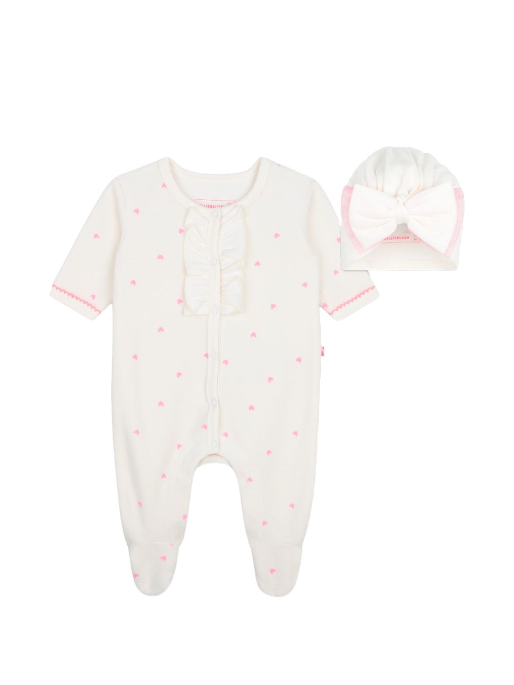 Set tutina e berretto per neonata Billieblush bianco con stampa con cuori U22615 121 BILLIEBLUSH KIDS 