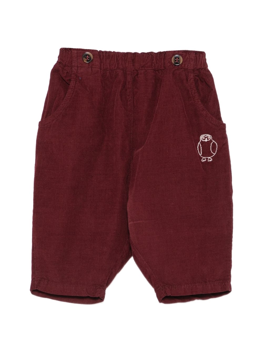 Pantaloni in velluto per neonato Bobo Choses Kids bordeaux con ricamo a gufo sul davanti B226AB107 641 BOBO CHOSES KIDS 
