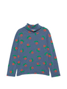 T-shirt per bambina Bobo Chose Kids blu a collo alto con stampa grafica B226AC021 411 BOBO CHOSES KIDS 