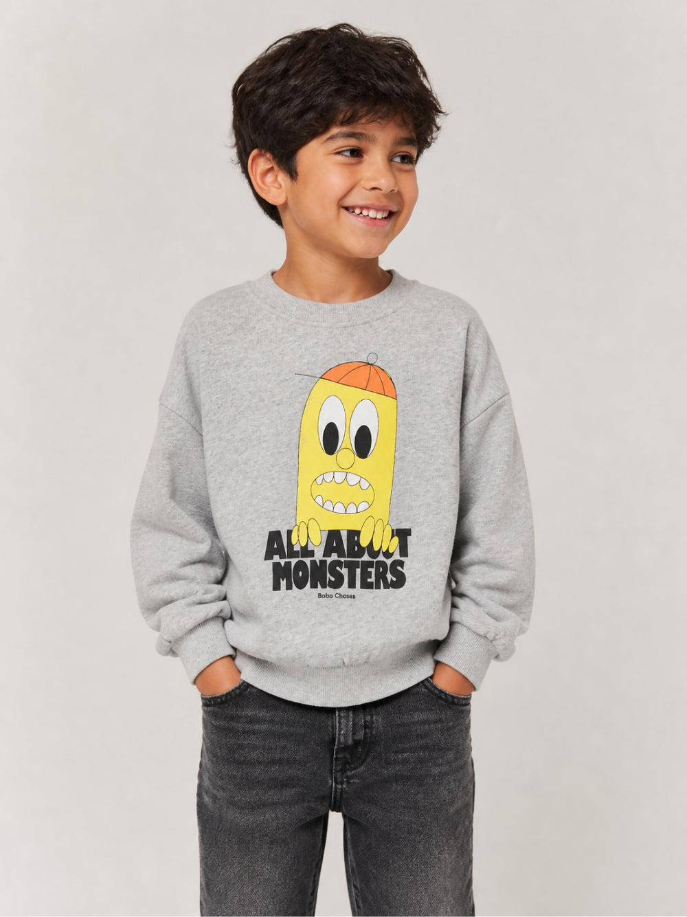 Felpa per bambino Bobo Choses Kids grigia con stampa grafica sul davanti B226AC027 051 BOBO CHOSES KIDS 