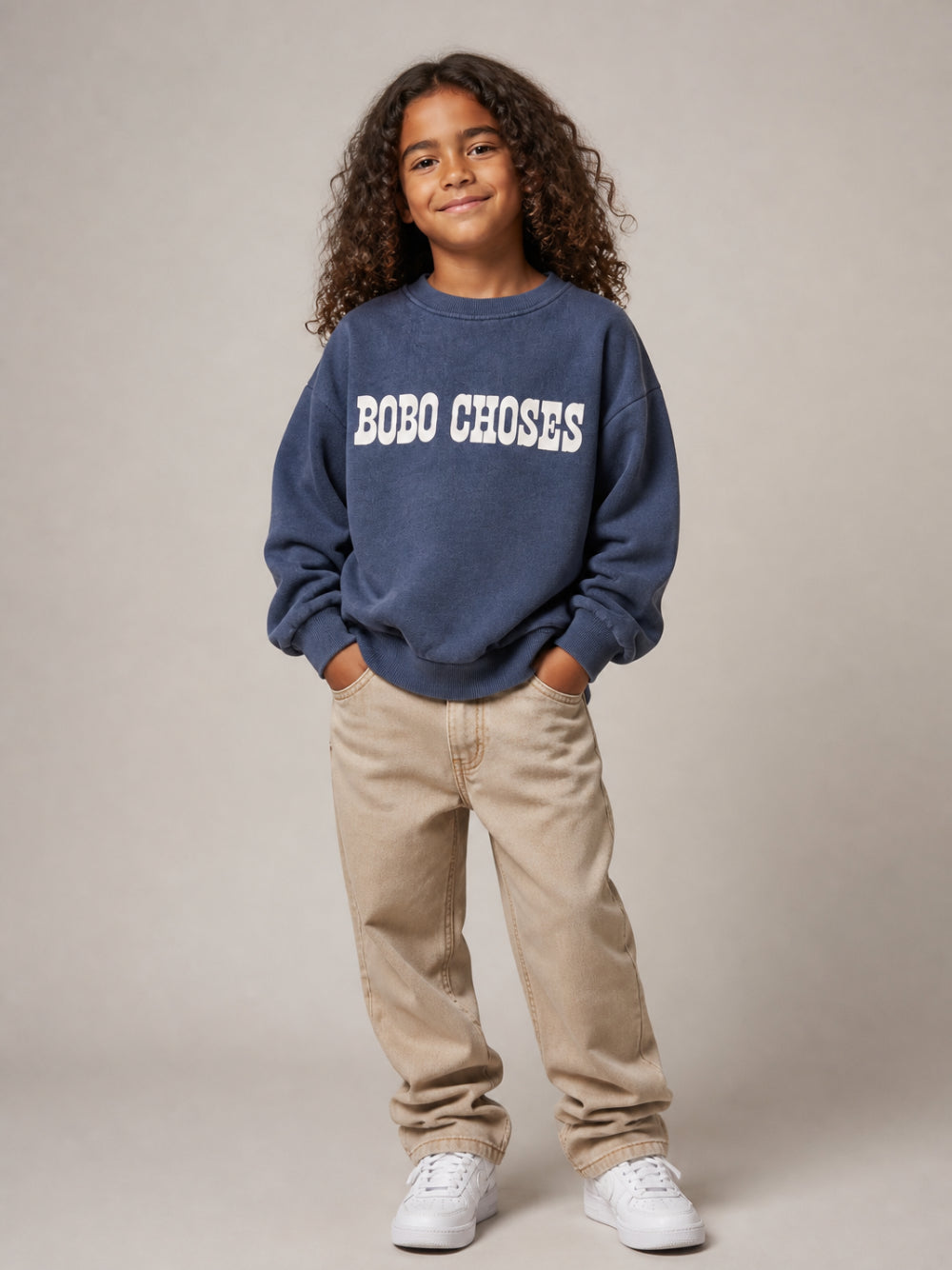 Felpa per bambino Bobo Choses Kids blu notte con stampa logo sul davanti B226AC033 401 BOBO CHOSES KIDS 