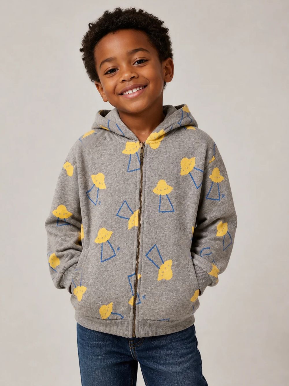 Felpa per bambino Bobo Choses Kids grigia con stampa alieni all-over B226AC049 051 BOBO CHOSES KIDS 