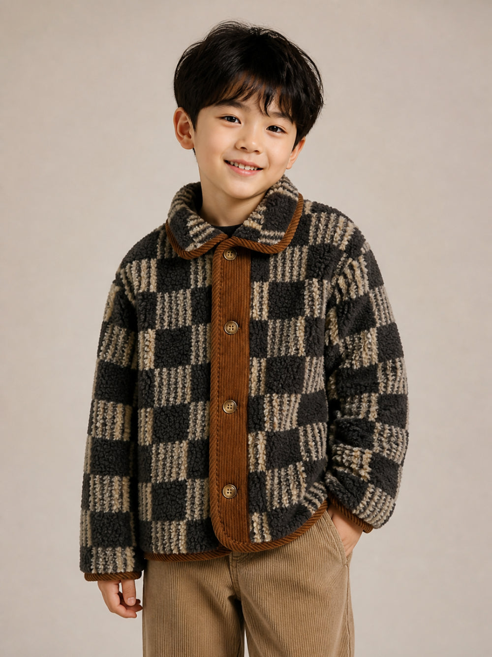Giacca per bambino Bobo Choses marrone con motivo a quadri B226AC094 061 BOBO CHOSES KIDS 