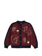 Cardigan per bambino Bobo Choses bordeaux e blu con ricami B226AC134 641 BOBO CHOSES KIDS 