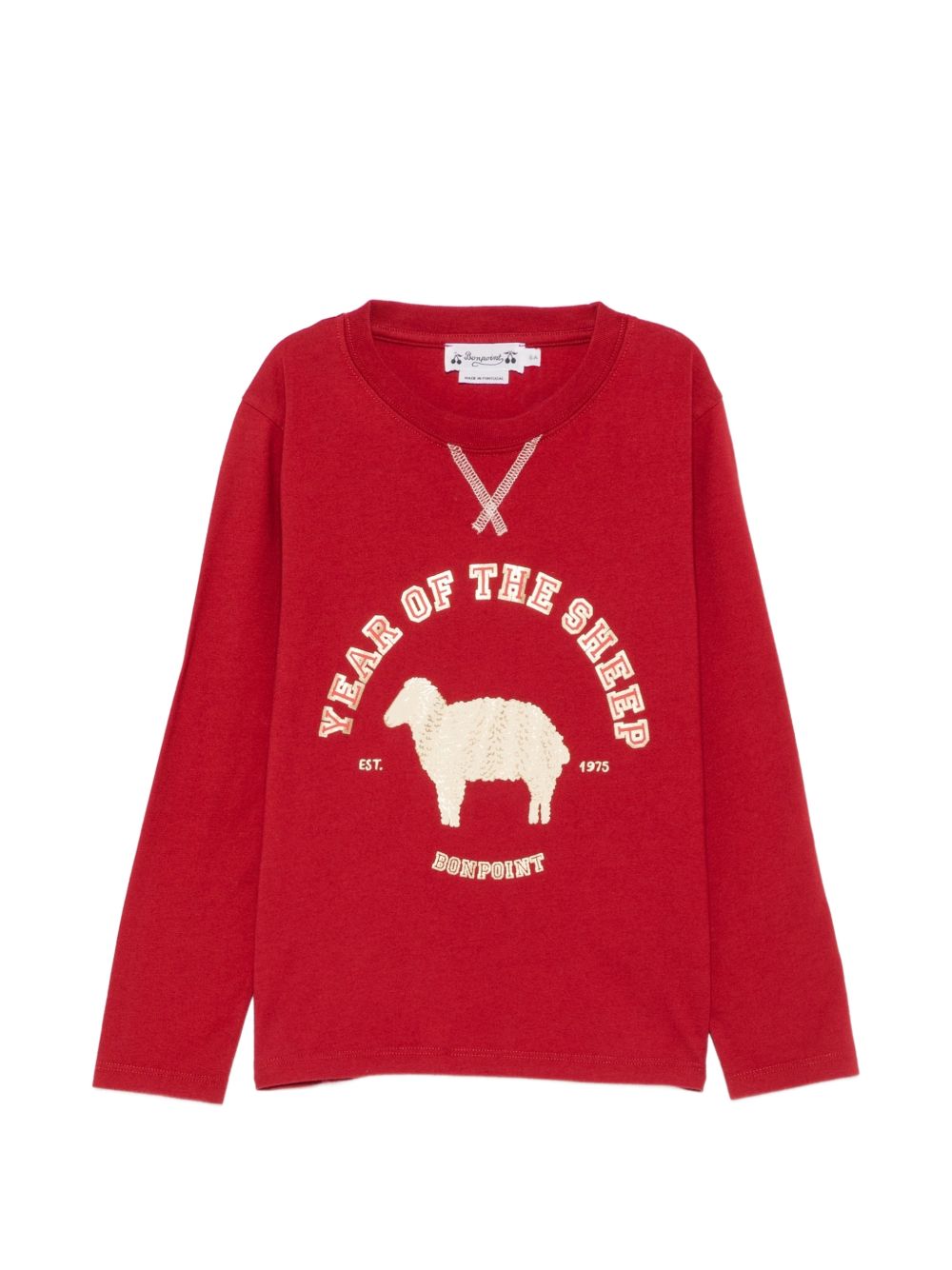 T-shirt per bambina Bonpoint Kids rossa a maniche lunghe con stampa grafica sul davanti N06BTSK00002 151 BONPOINT KIDS 
