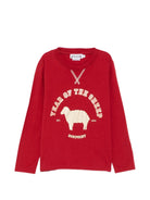 T-shirt per bambina Bonpoint Kids rossa a maniche lunghe con stampa grafica sul davanti N06BTSK00002 151 BONPOINT KIDS 