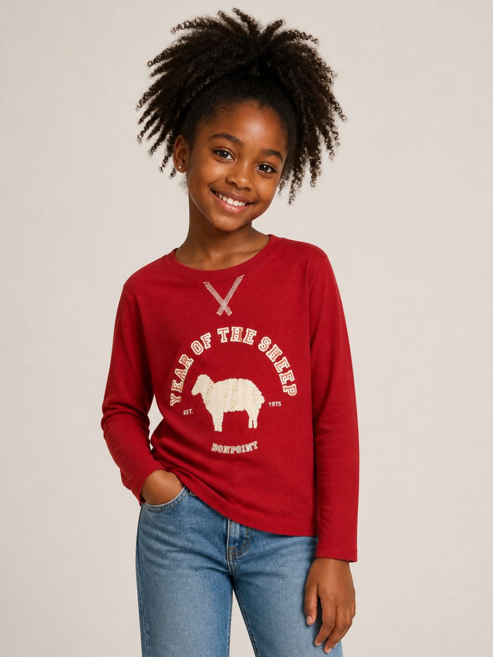 T-shirt per bambina Bonpoint Kids rossa a maniche lunghe con stampa grafica sul davanti N06BTSK00002 151 BONPOINT KIDS 