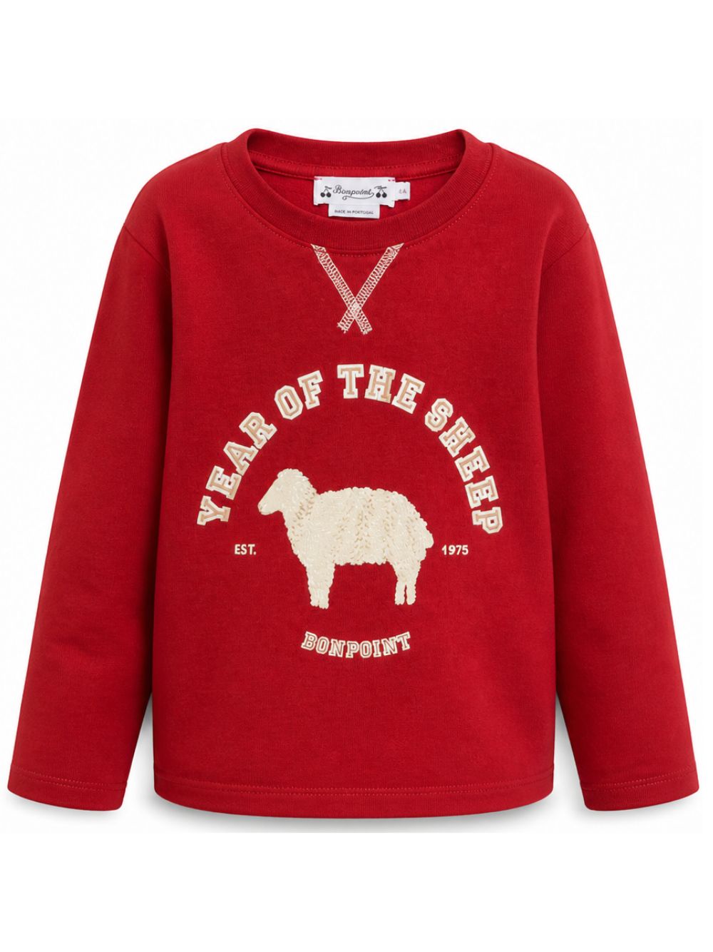 T-shirt per bambina Bonpoint Kids rossa a maniche lunghe con stampa grafica sul davanti N06BTSK00002 151 BONPOINT KIDS 