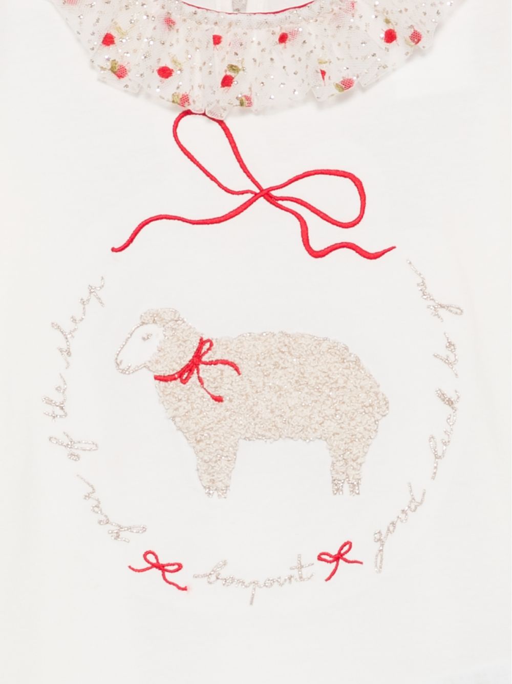T-shirt per bambina Bonpoint Kids bianca con dettagli a volant e motivo pecorella N06GTSK00002 102 BONPOINT KIDS 