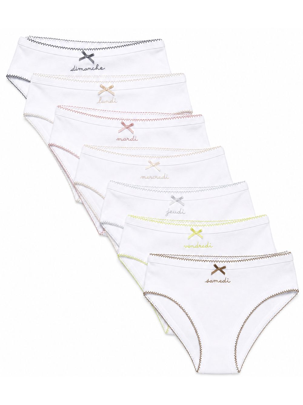 Set di sette slip per bambina Bonpoint Kids bianco con giorni della settimana ricamati PERGUNK00005 000 BONPOINT KIDS 