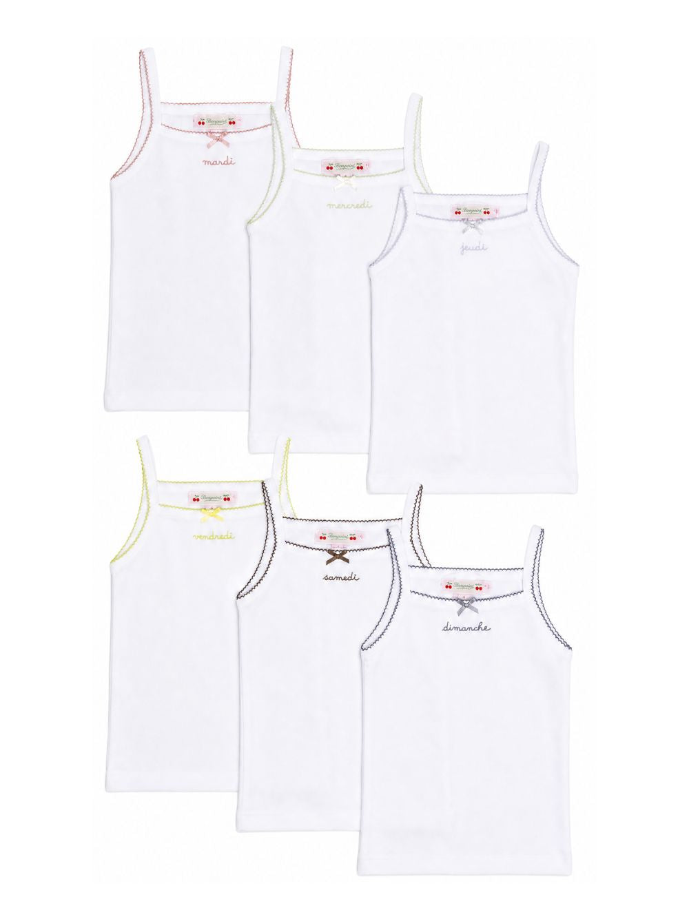 Set di sei canotte per bambina Bonpoint Kids bianco con dettaglio fiocco applicato PERGUNK00006 000 BONPOINT KIDS 