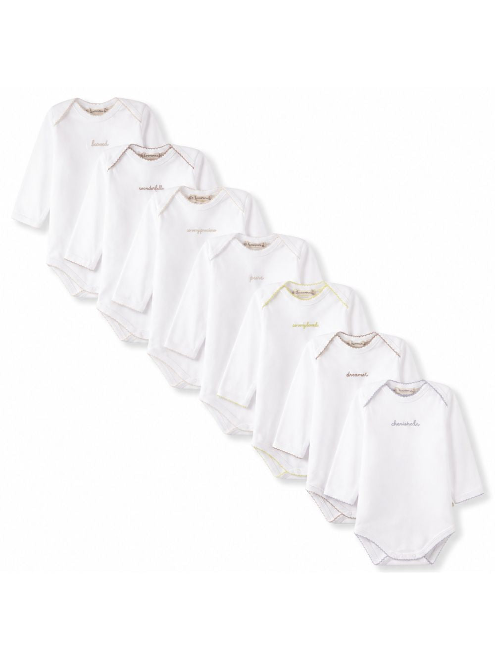 Set di sette tutine per neonati Bonpoint Kids bianco con giorni della settimana ricamati sul davanti PERPUNK00003 000 BONPOINT KIDS 