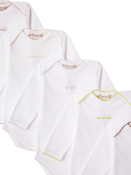 Set di sette tutine per neonati Bonpoint Kids bianco con giorni della settimana ricamati sul davanti PERPUNK00003 000 BONPOINT KIDS 
