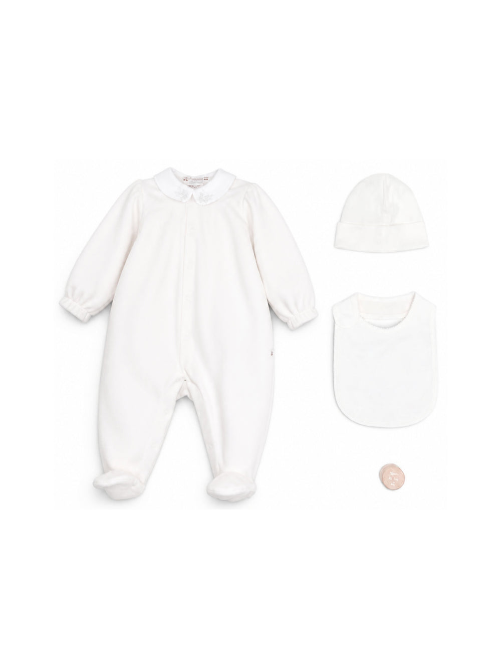 Set tutina, bavaglino e berretto per neonata Bonpoint Kids rosa con colletto ricamato PEXKIKN0101 021 BONPOINT KIDS 