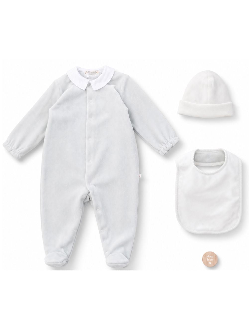 Set regalo tutina cappellino e bavaglino per neonati Bonpoint Kids grigio con portadenti inciso PEYKIKN0101 014 BONPOINT KIDS 
