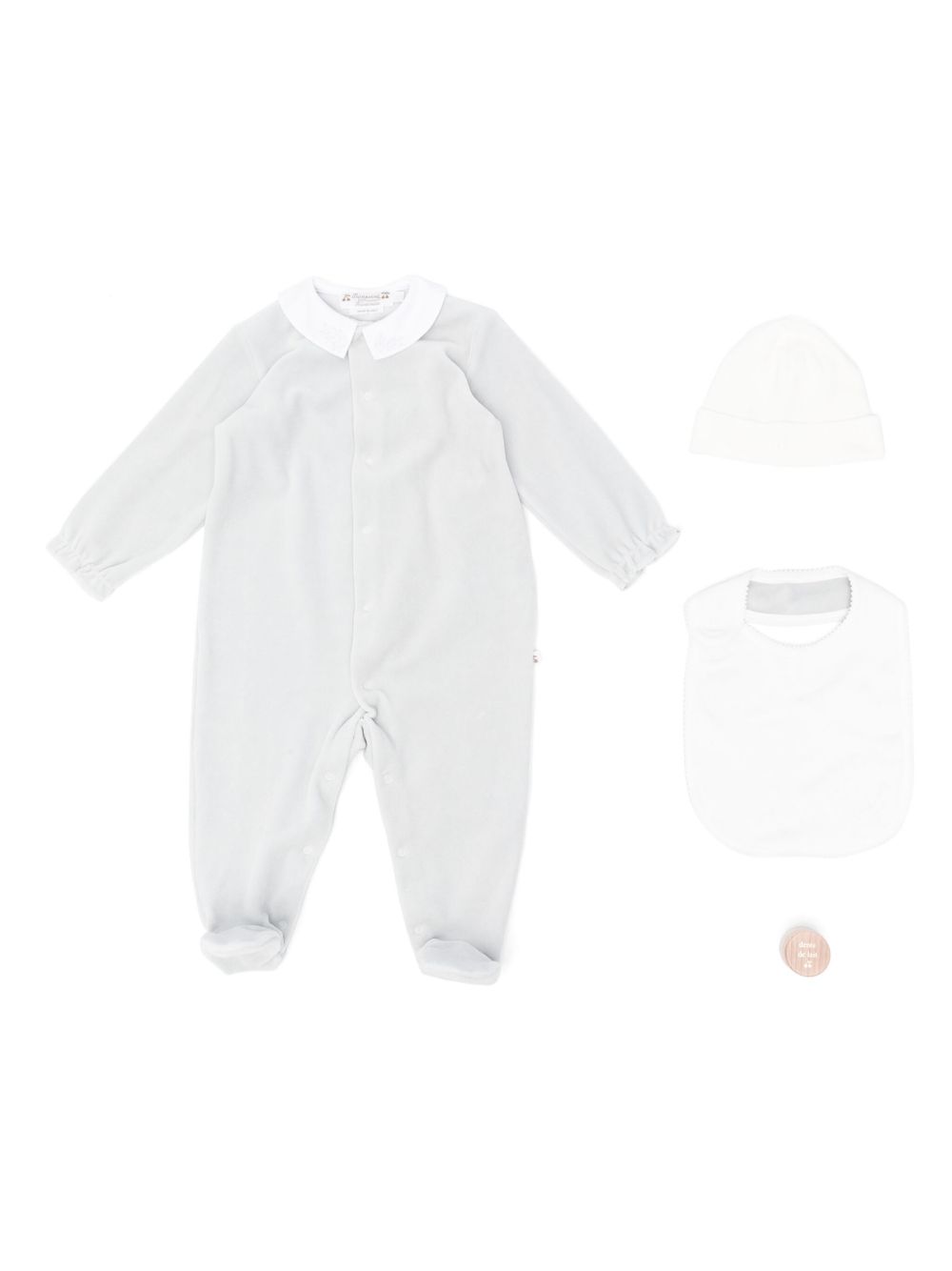 Set regalo tutina cappellino e bavaglino per neonati Bonpoint Kids grigio con portadenti inciso PEYKIKN0101 014 BONPOINT KIDS 