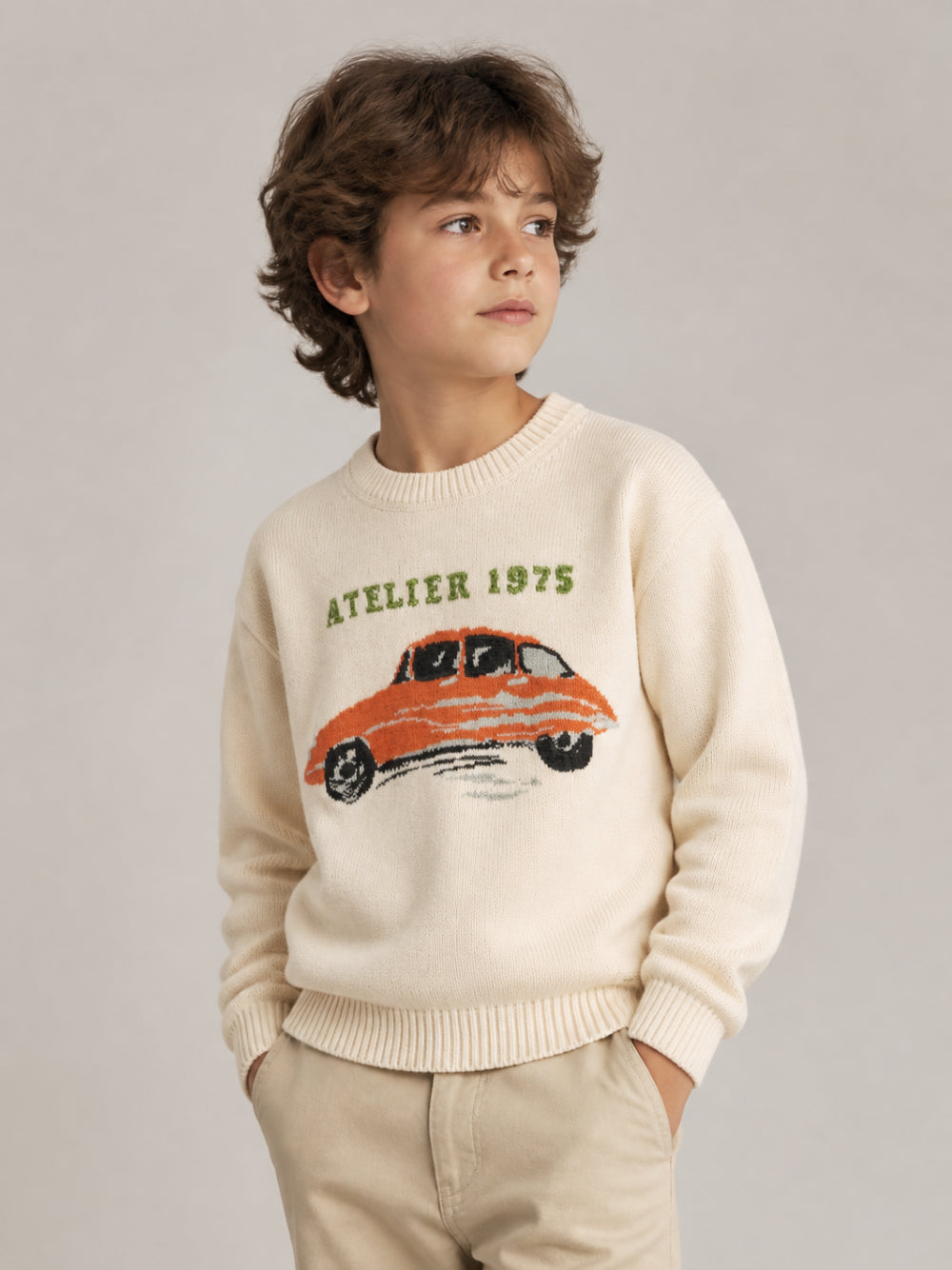 Maglione per bambino Bonpoint Kids beige con ricamo sul davanti W06BJUK00004 903 BONPOINT KIDS 