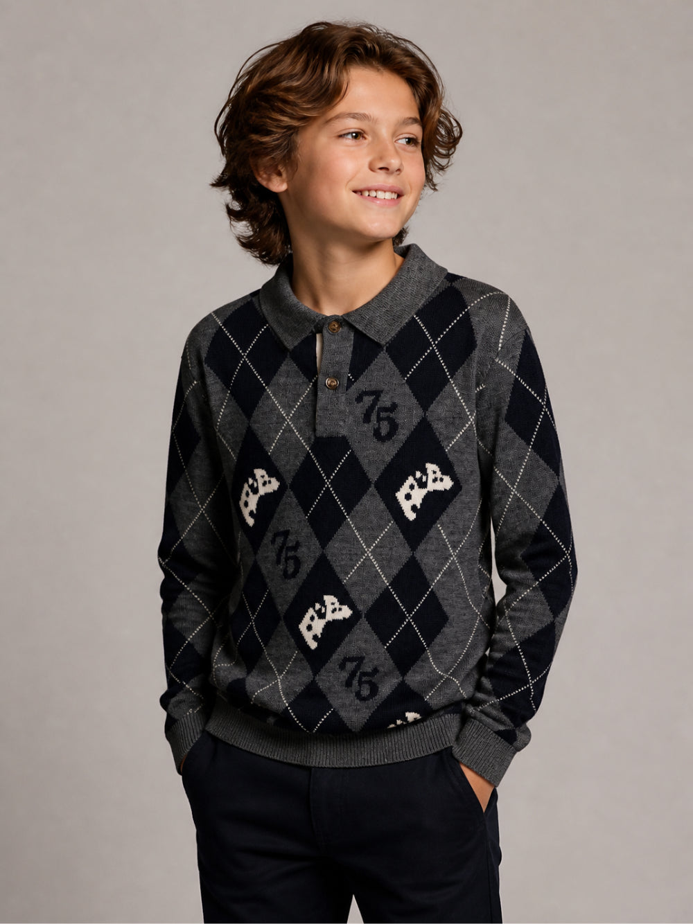 Maglione per bambino Bonpoint Kids grigio con design a rombi W06BJUK00005 996 BONPOINT KIDS 