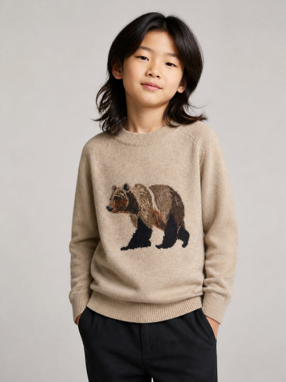 Maglione per bambino Bonpoint Kids beige con motivo orso sul davanti W06BJUK00014 160B BONPOINT KIDS 