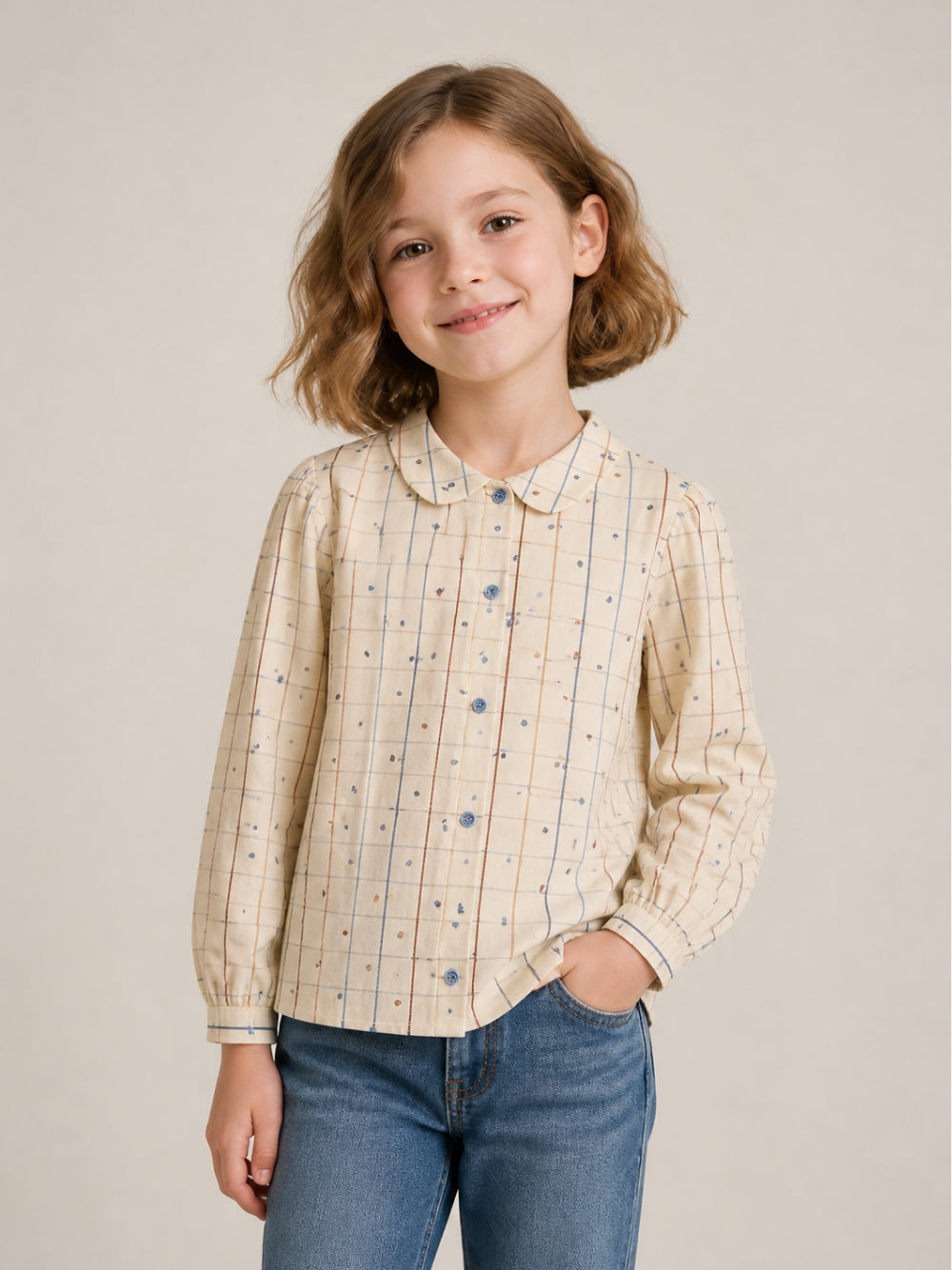Camicia per bambina Bonpoint Kids beige con stampa Cherry all-over W06GBLW00012 360A BONPOINT KIDS 