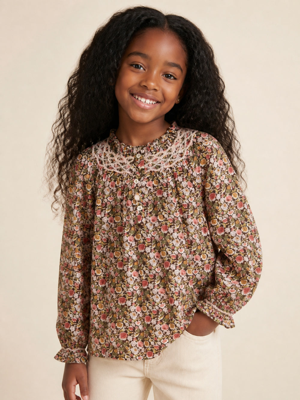 Blusa per bambina Bonpoint Kids marrone con stampa floreale all-over W06GBLW00013 558A BONPOINT KIDS 