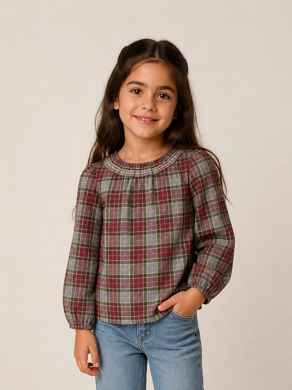 Camicia per bambina Bonpoint Kids rossa con motivo a quadri W06GBLW00016 381 BONPOINT KIDS 