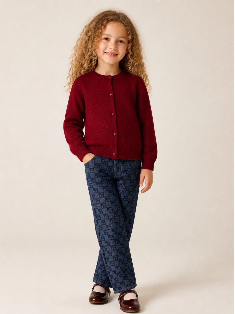 Cardigan per bambina Bonpoint Kids rosso con lavorazione a pointelle W06GCAK00002 052 BONPOINT KIDS 
