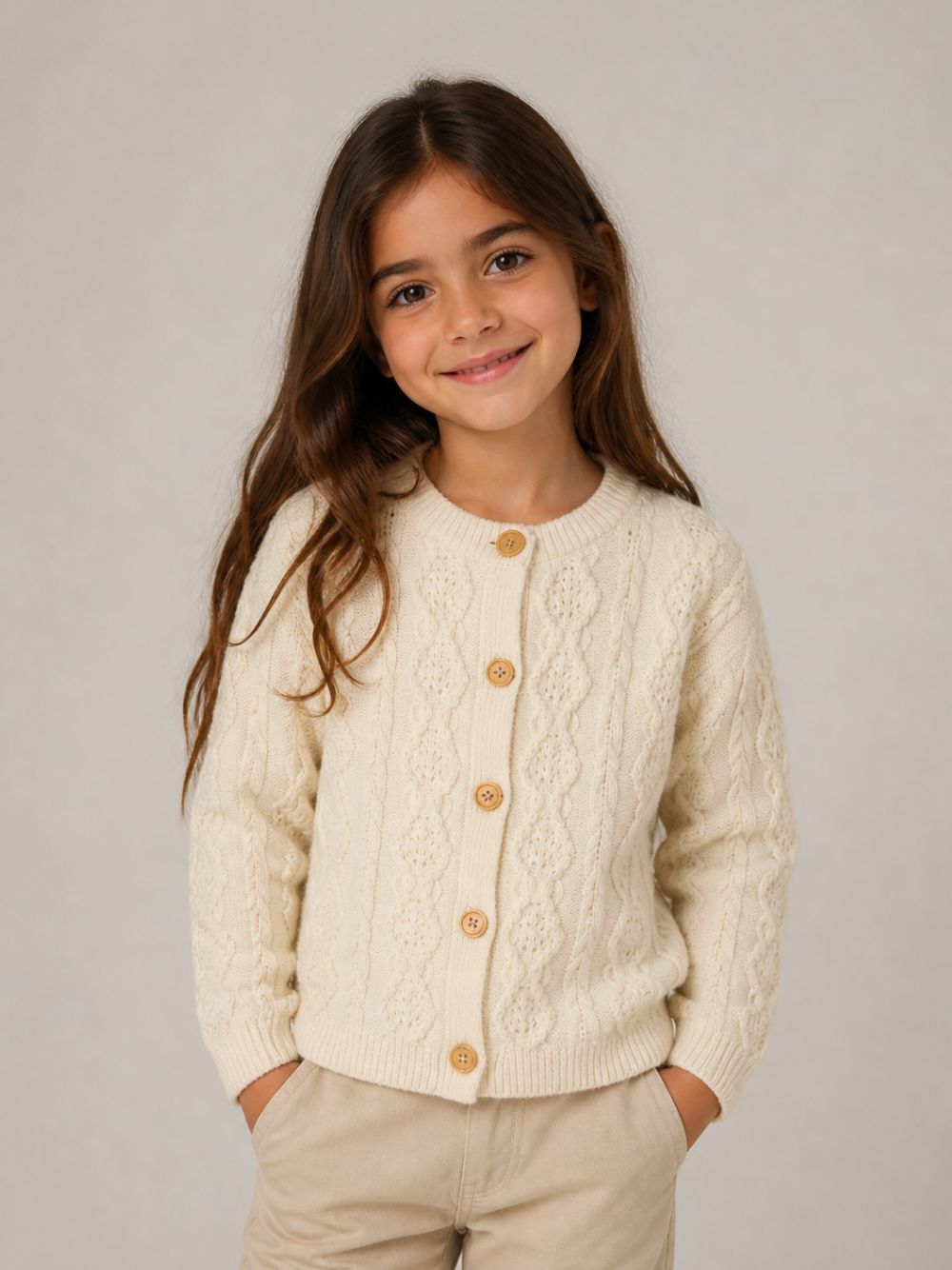 Maglione per bambina Bonpoint Kids beige con maglia intrecciata W06GCAK00006 002 BONPOINT KIDS 