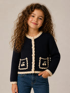 Cardigan per bambina Bonpoint Kids blu con lavorazione in maglia a coste W06GCAK00024 070 BONPOINT KIDS 
