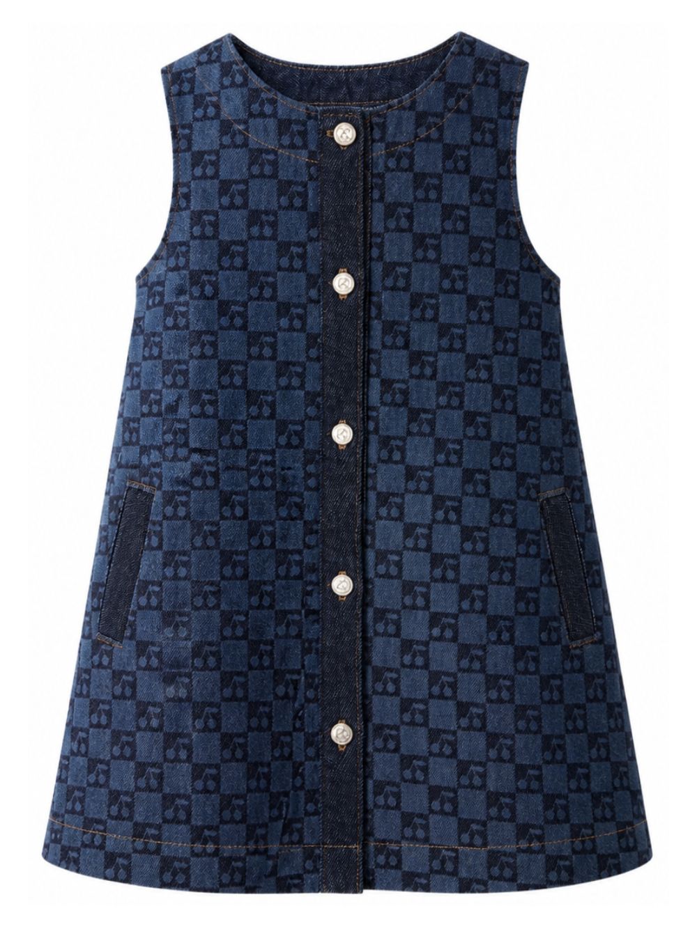 Abito per bambina Bonpoint Kids blu con motivo a quadri con ciliegie W06GDRW00011 617 BONPOINT KIDS 