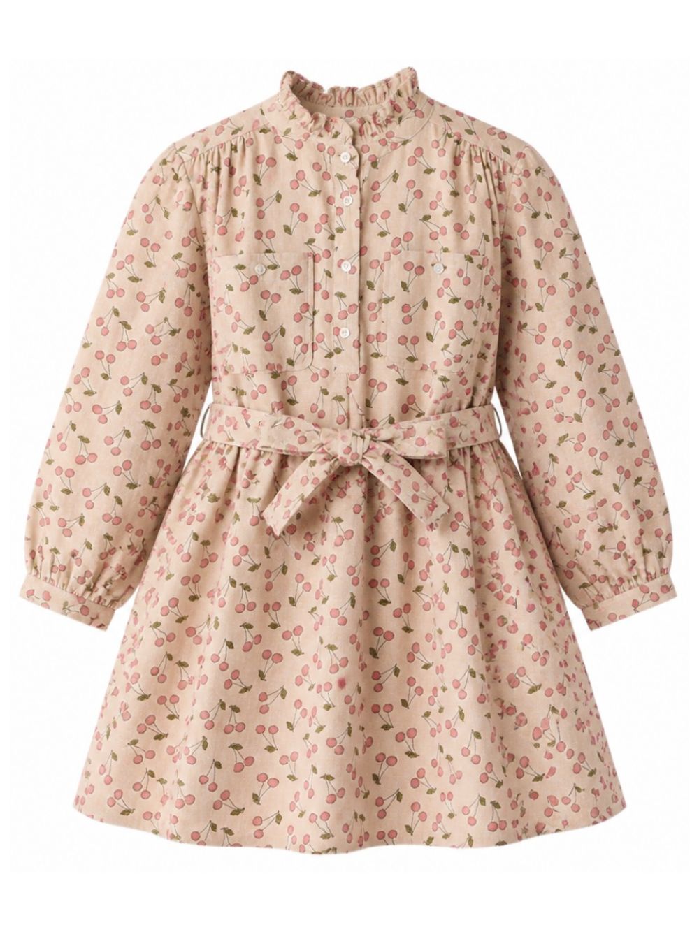 Abito per bambina Bonpoint Kids beige con stampa Cherry all-over W06GDRW00016 609 BONPOINT KIDS 
