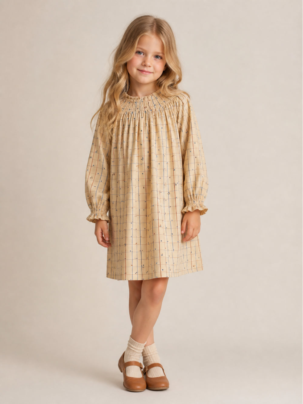 Abito per bambina Bonpoint Kids beige con motivo Cherry all-over W06GDRW00017 360A BONPOINT KIDS 