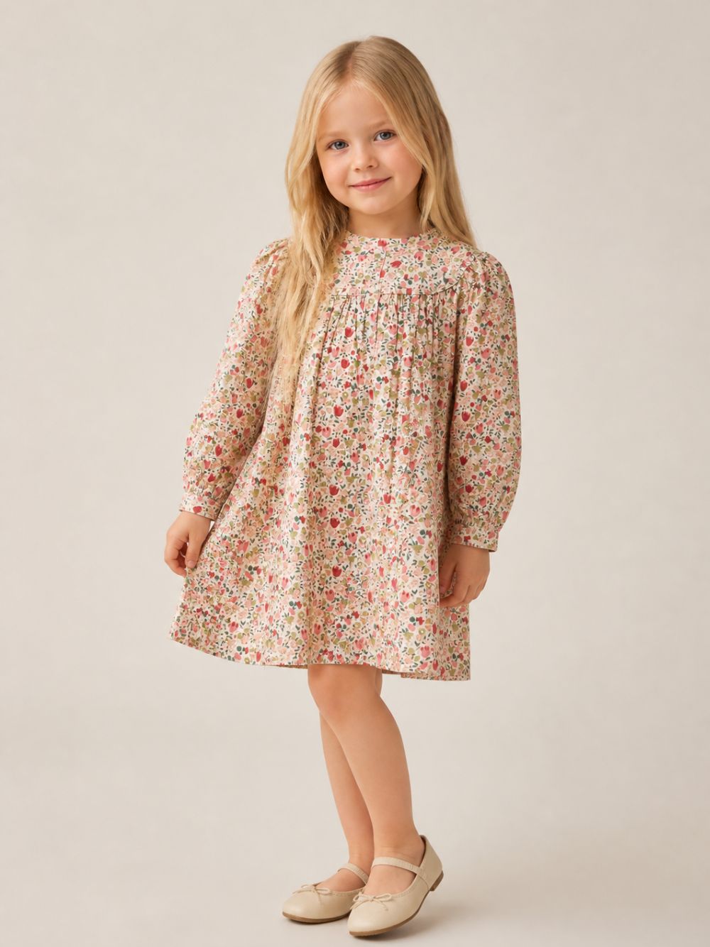 Abito per bambina Bonpoint Kids beige con stampa floreale all-over W06GDRW00020 524B BONPOINT KIDS 