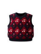 Gilet per bambina Bonpoint Kids blu con intarsi con rombi W06GJUK00004 970A BONPOINT KIDS 
