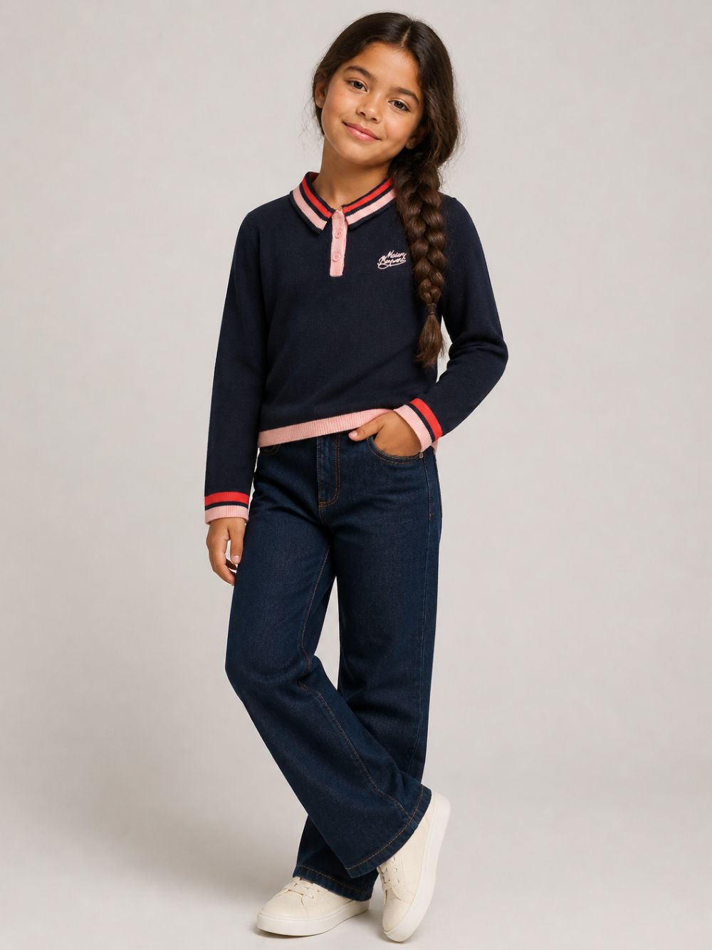 Maglione per bambina Bonpoint Kids blu con design lavorato a maglia W06GJUK00005 070 BONPOINT KIDS 