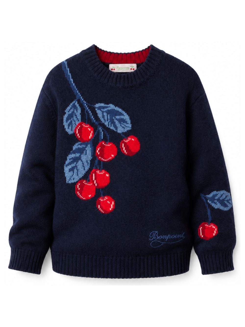 Maglione per bambina Bonpoint Kids blu con motivo ciliegie ricamate W06GJUK00006 970A BONPOINT KIDS 