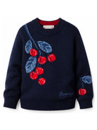 Maglione per bambina Bonpoint Kids blu con motivo ciliegie ricamate W06GJUK00006 970A BONPOINT KIDS 