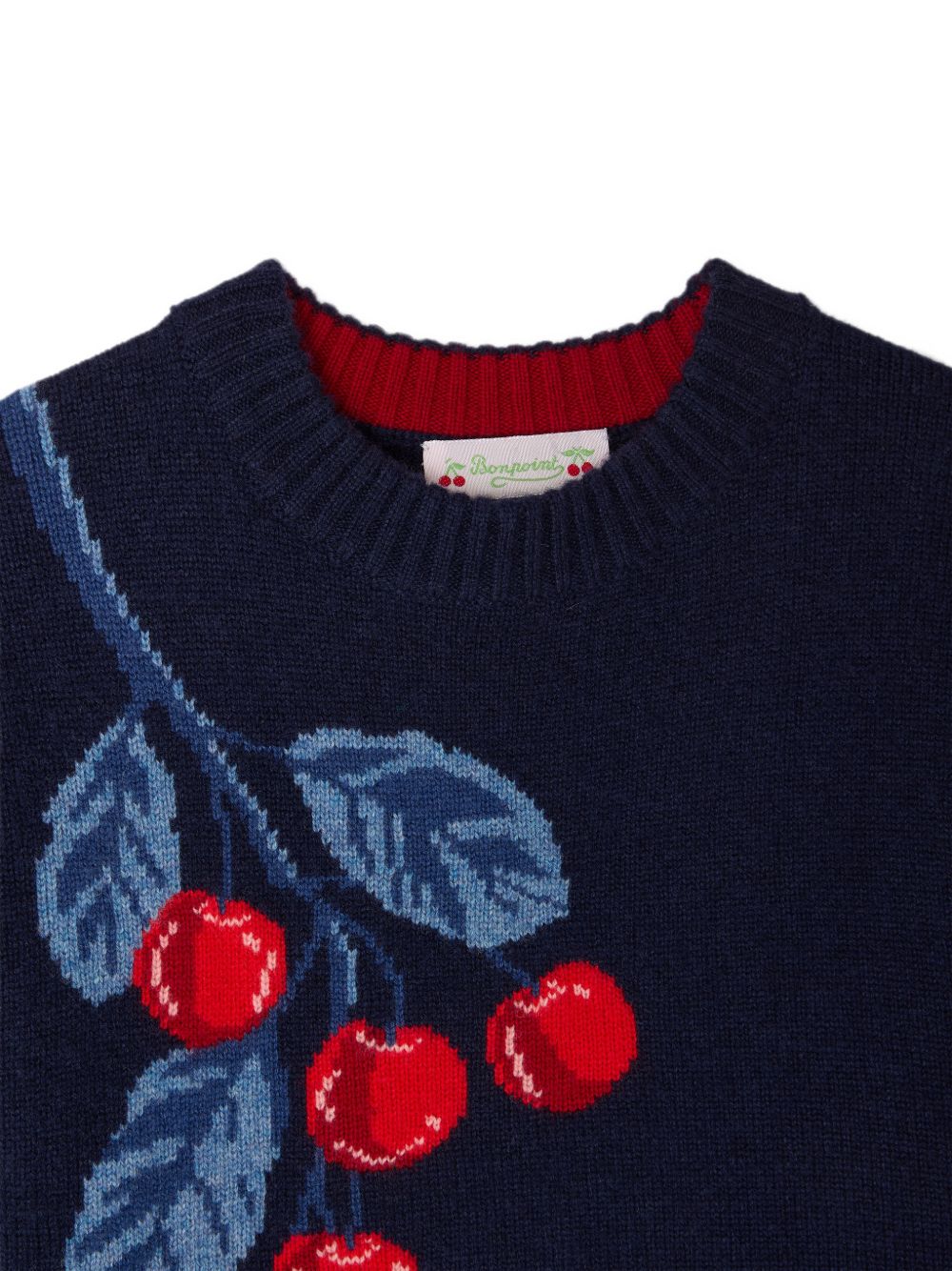 Maglione per bambina Bonpoint Kids blu con motivo ciliegie ricamate W06GJUK00006 970A BONPOINT KIDS 