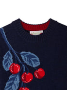 Maglione per bambina Bonpoint Kids blu con motivo ciliegie ricamate W06GJUK00006 970A BONPOINT KIDS 