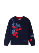 Maglione per bambina Bonpoint Kids blu con motivo ciliegie ricamate W06GJUK00006 970A BONPOINT KIDS 