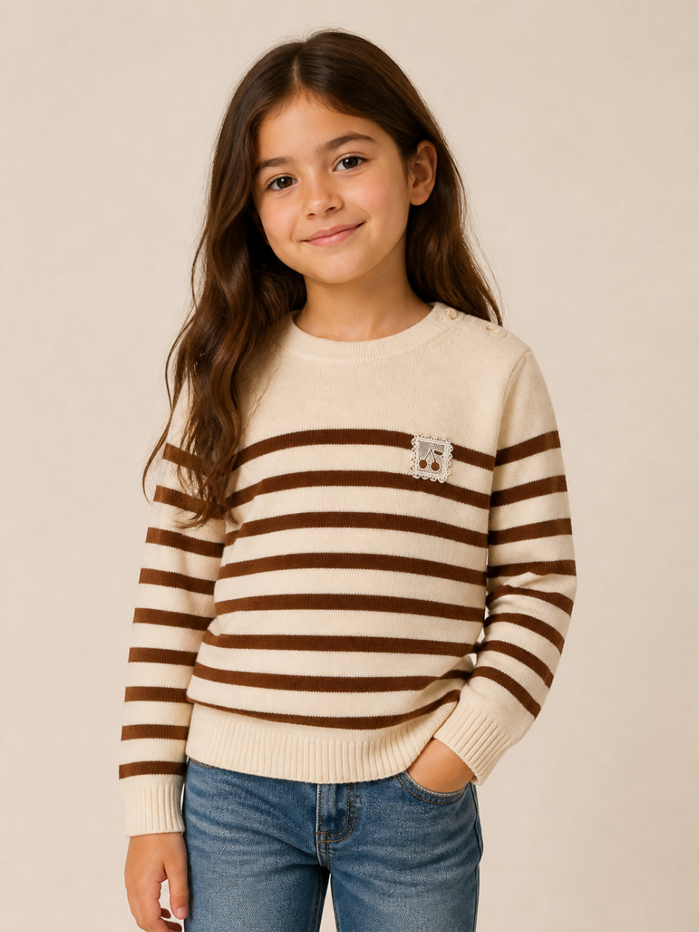Maglione Marlisa per bambina Bonpoint Kids beige con design a righe orizzontali W06GJUK00007 203A BONPOINT KIDS 