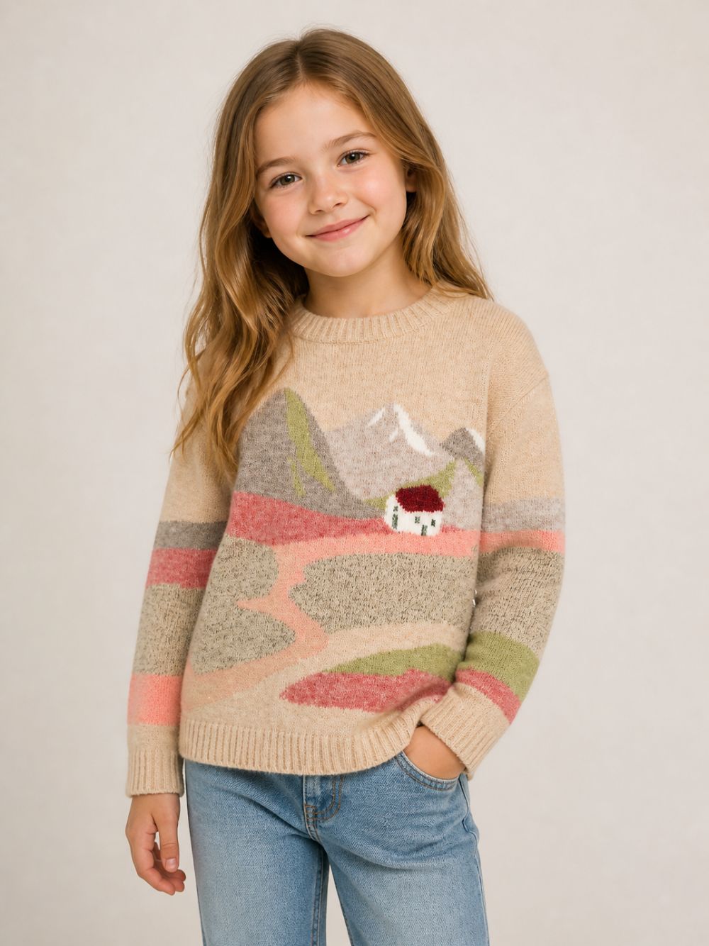 Maglione per bambina Bonpoint Kids beige con decorazione a intarsio W06GJUK00010 960A BONPOINT KIDS 