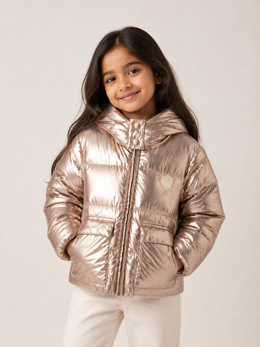 Giubbino Maiwenn per bambina Bonpoint Kids rosa con finitura metallizzata W06GOUW00010 032A BONPOINT KIDS 